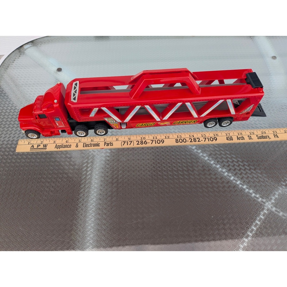 Hot Wheels Cargo Carrier Semi Truck Hauler Red 1991 Mattel Large Toy Truck - Picture 2 of 7